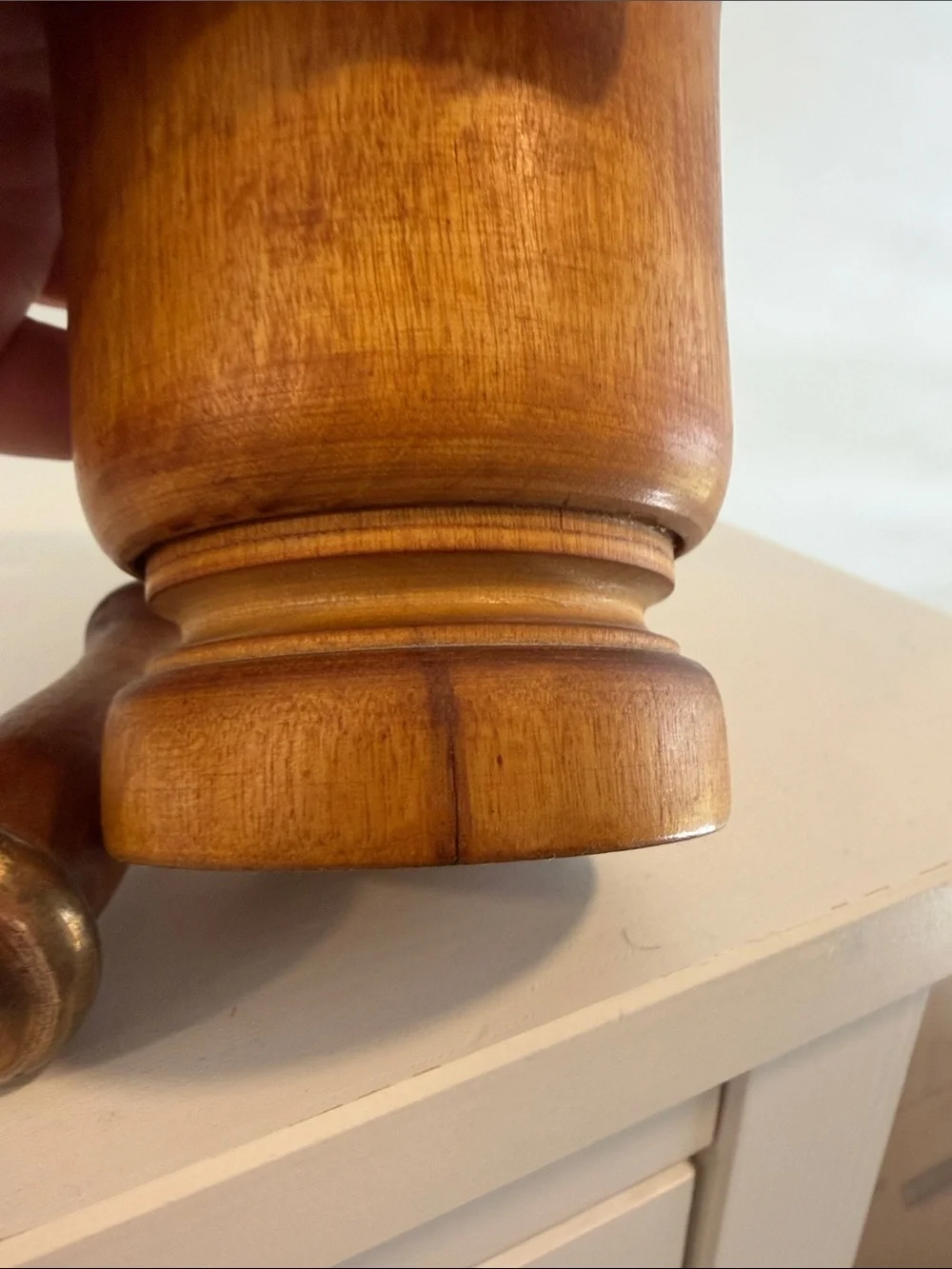 Wooden Vintage Mortar and Pestle with Brass Details